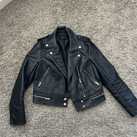 Black faux leather Moto jacket - Picture 3 of 5